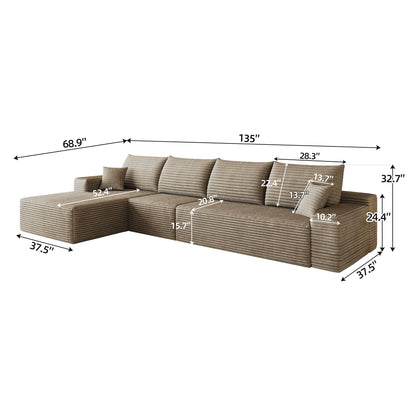 135-inch Cloud sectional sofa with L-shaped chaise in beige fabric by HouseOfZazla on Tampa Home & Garden Store