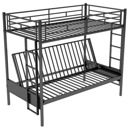 Twin over full bunk bed frame black metal with guard rails and built-in ladder HouseOfZazla on Tampa Home & Garden Store
