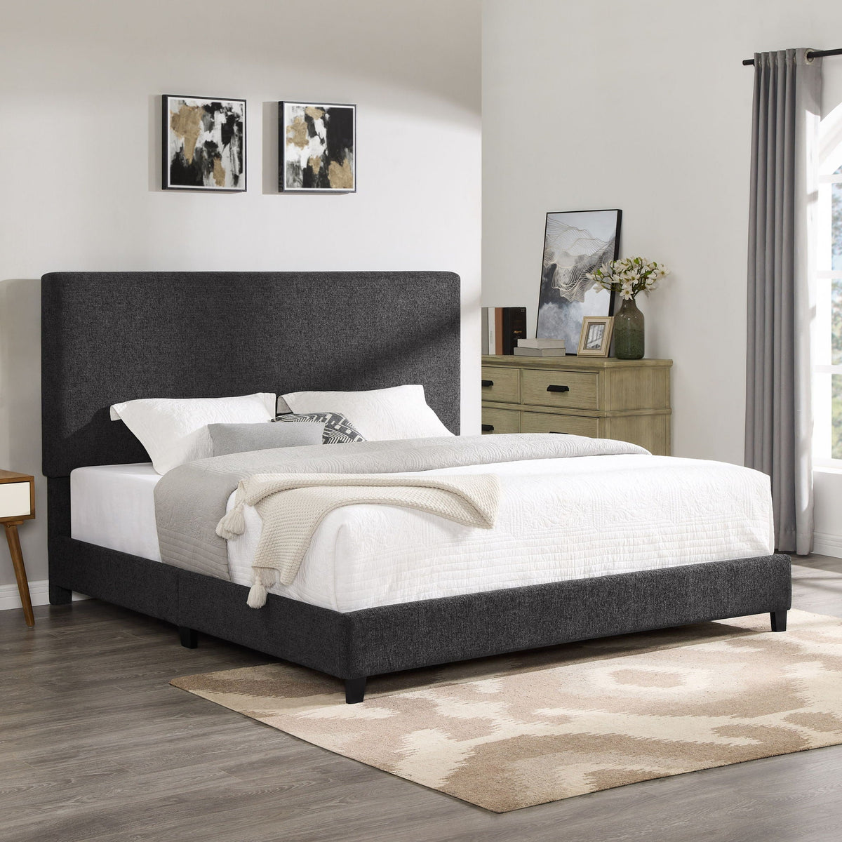 Platform Bed with Upholstered Headboard and Frame