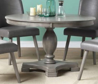 Waylon Dining Table gray oak round table with pedestal base seats four on Tampa Home & Garden Store