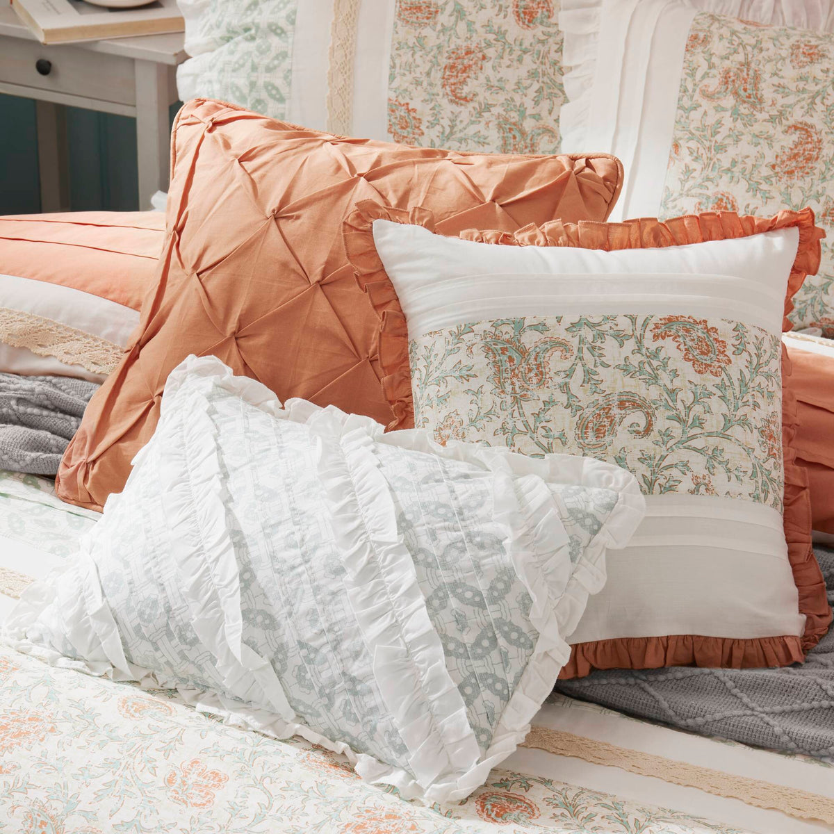 9 Piece Cotton Percale Comforter Set Coral King by HouseOfZazla with tufted coral comforter on Tampa Home & Garden Store