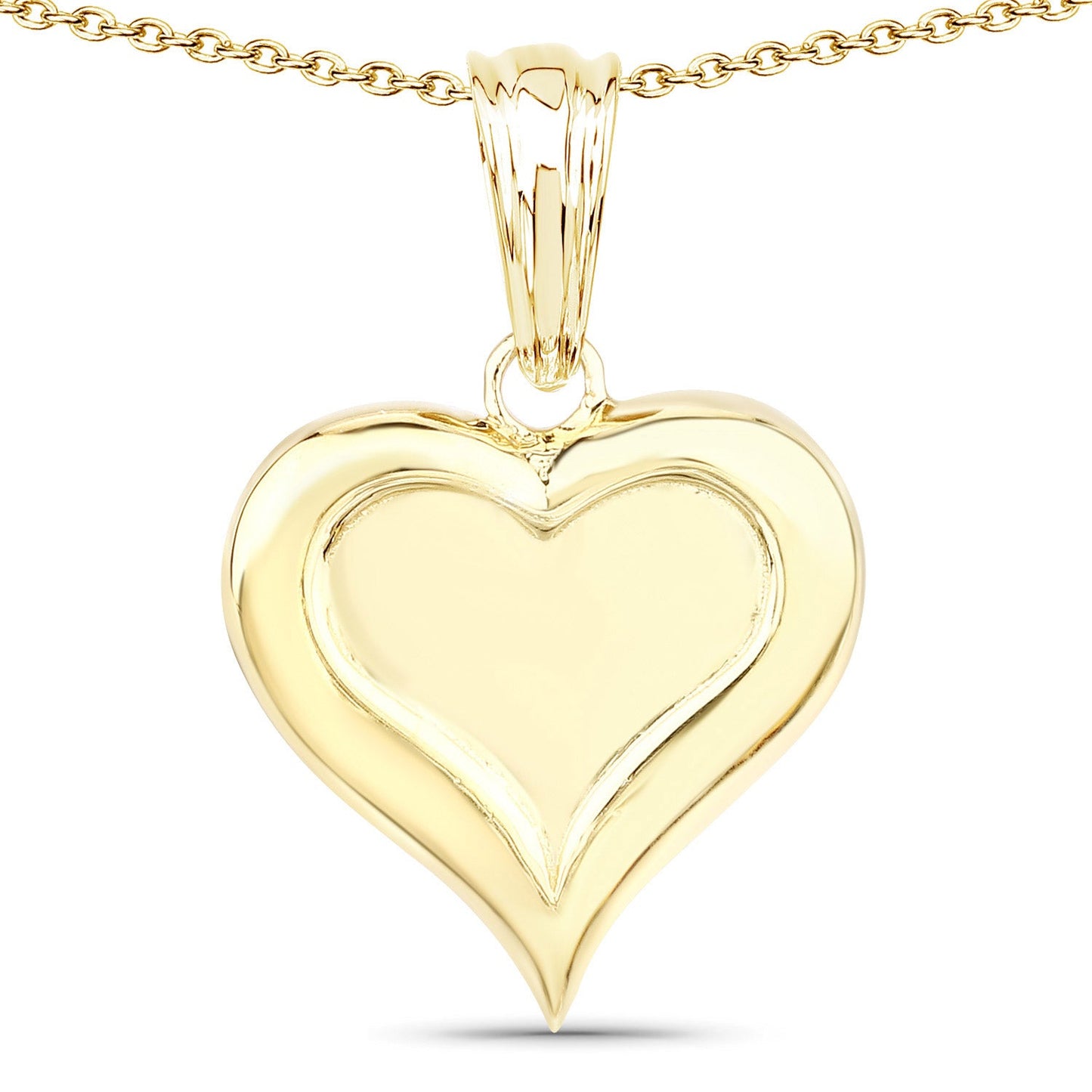 Gold-tone heart pendant with polished surface and inner heart contour on chain on Tampa Home & Garden Store