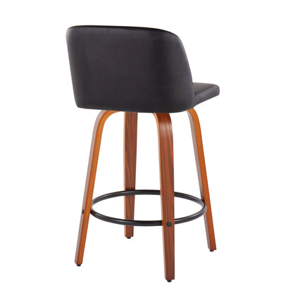 Toriano counter stools set of 2, black leatherette seats and curved wood legs HouseOfZazla on Tampa Home & Garden Store