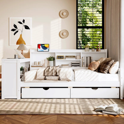 Corner Daybed With Storage Drawers and Bookcase