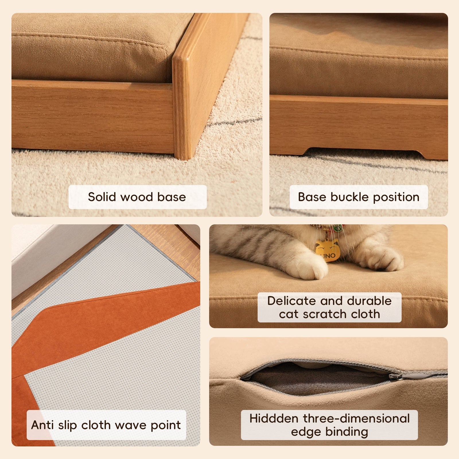 Modern wooden pet bed by HouseOfZazla with solid wood base and beige cushion on Tampa Home & Garden Store
