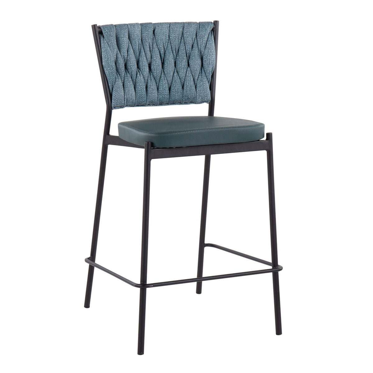 Braided contemporary counter stool with padded blue-gray seat and black frame HouseOfZazla on Tampa Home & Garden Store