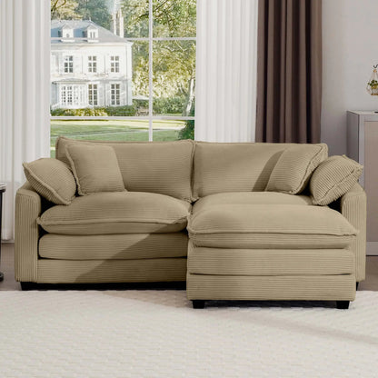 Beige modular cushion sofa with ottoman, low back and deep seating for a cozy living room on Tampa Home & Garden Store