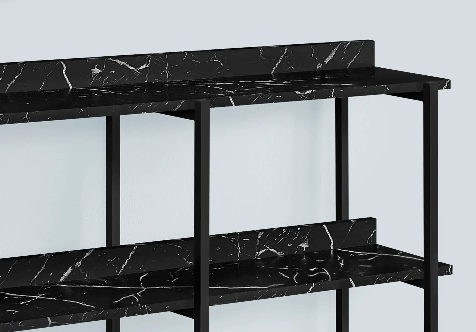Black marble console table with symmetrical shelves and black frame Unique Piece Furniture on Tampa Home & Garden Store