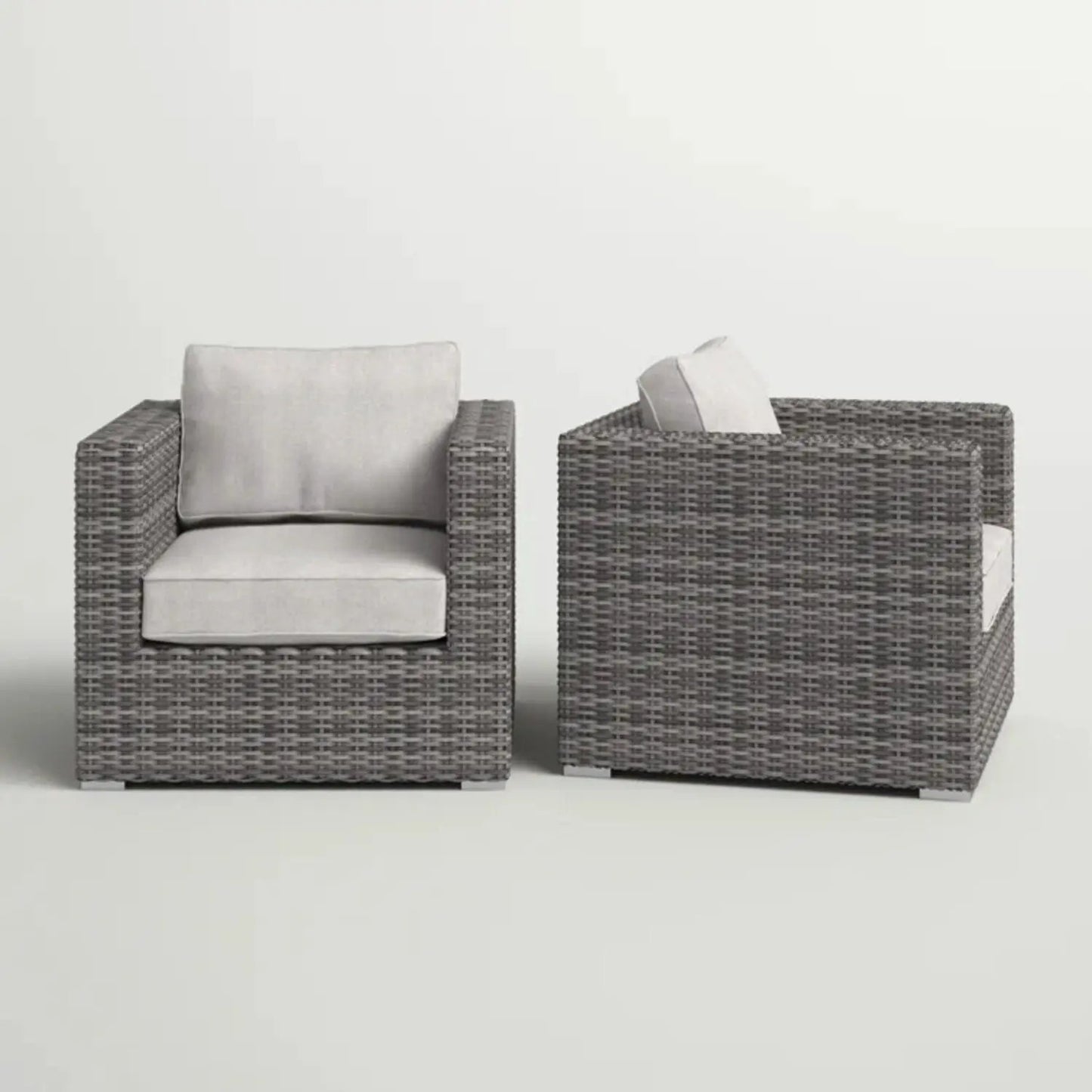 Patio Arm Chairs with cushions, 2-piece gray woven wicker set, Unique Piece Furniture on Tampa Home & Garden Store