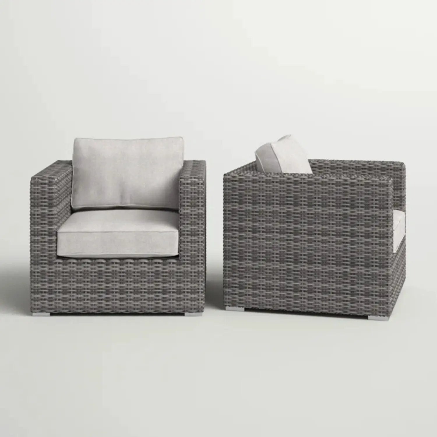 Patio Arm Chairs with cushions, 2-piece gray woven wicker set, Unique Piece Furniture on Tampa Home & Garden Store