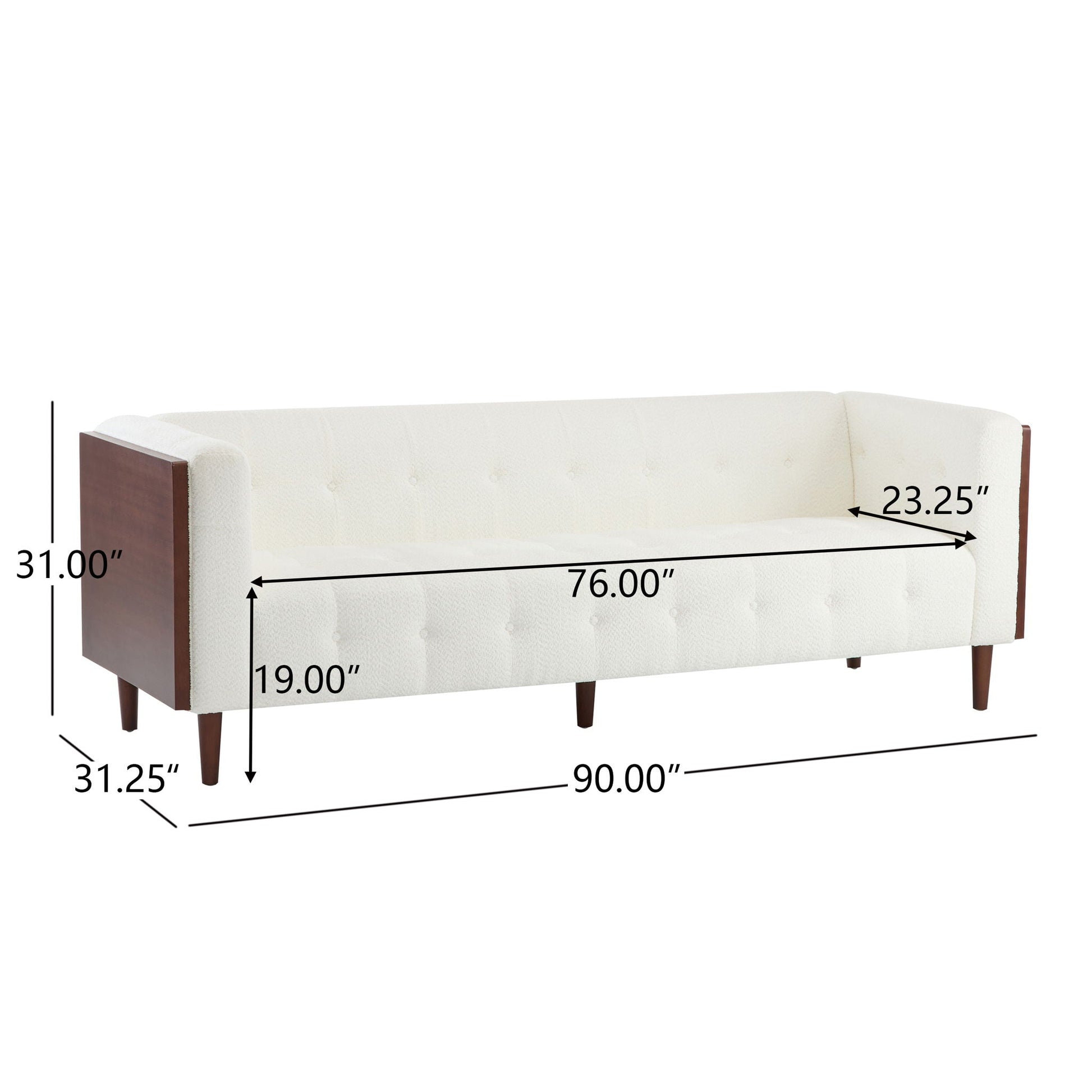 Contemporary 3 Seater Tufted Sofa with Upholstery and Wood Legs HouseOfZazla Stationary on Tampa Home & Garden Store