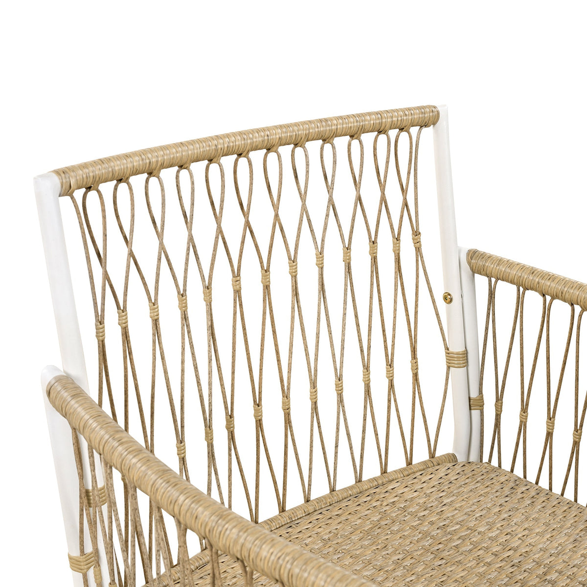 TOPMAX Patio 5pcs Wooden Dining Table Set natural wicker seating with white frames on Tampa Home & Garden Store