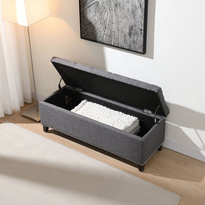HouseOfZazla dark gray Button-Tufted Storage Ottoman with safety hinge, stores knit blanket on Tampa Home & Garden Store