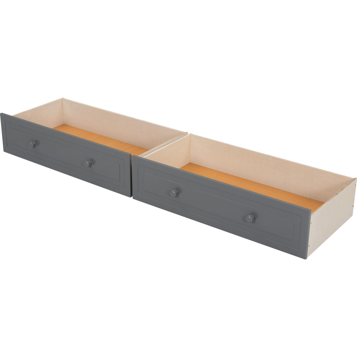 Bunk bed with drawers by HouseOfZazla, gray frame with two wood-toned drawer interiors on Tampa Home & Garden Store