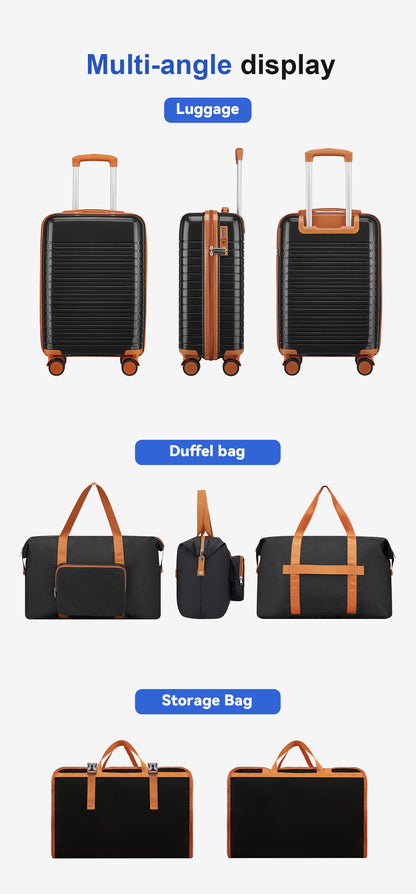 HouseOfZazla 5-Piece Hardside Luggage Set: black cases with orange trim, 3 upright cases on Tampa Home & Garden Store