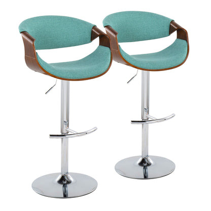 Mid Century Modern adjustable teal barstool set with wood arms and chrome bases (2) on Tampa Home & Garden Store