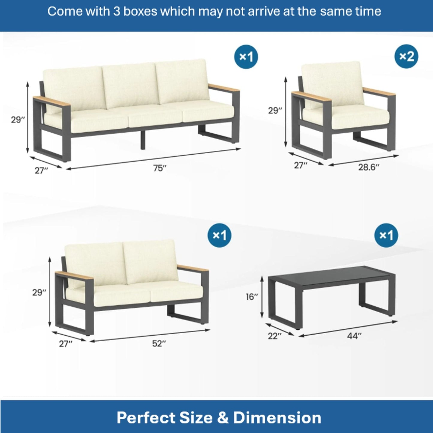 Modern Outdoor Sofa Set with the Coffee Table
