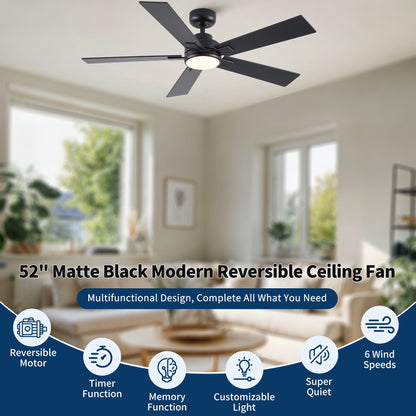 Reversible Motor LED Ceiling Fan With Light, 52-inch matte black, HouseOfZazla on Tampa Home & Garden Store