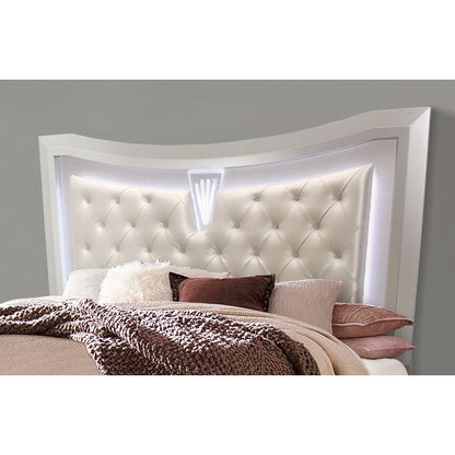 Pearl Silver Storage Bed and Led Headboard by HouseOfZazla, tufted pearl-silver headboard with LED accents on Tampa Home & Garden Store