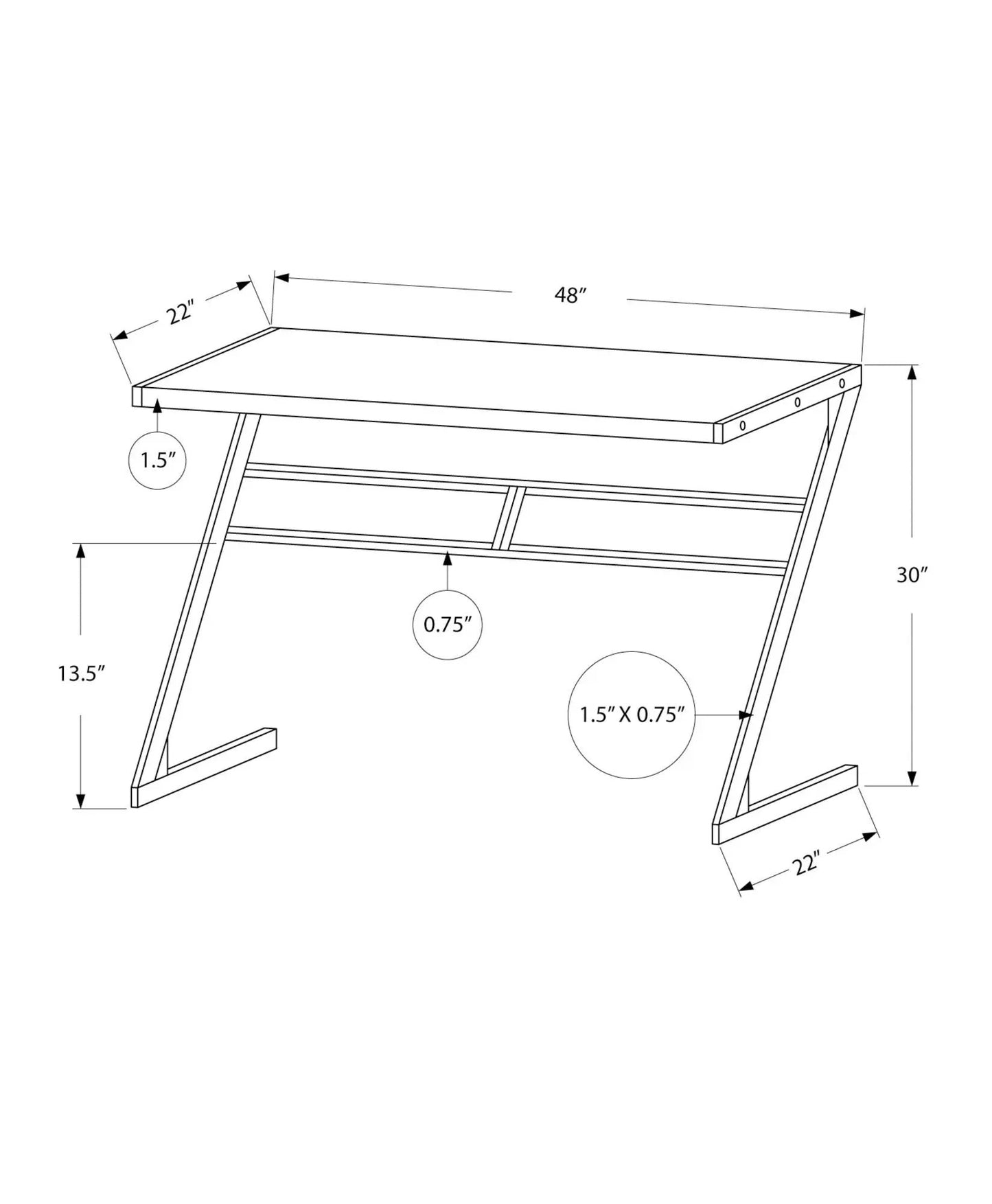 Computer Desk blueprint drawing, 48x22 top, angled legs, modern design Unique Piece Furniture on Tampa Home & Garden Store
