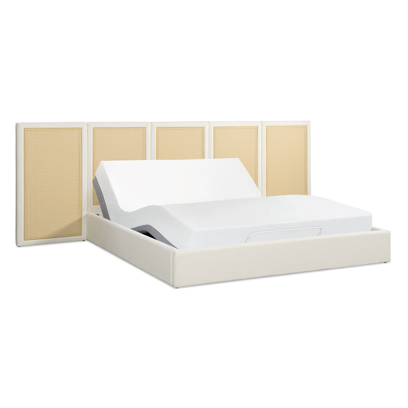 Capri Extended Headboard Cane Platform Bed Antique cream frame with cane panels HouseOfZazla on Tampa Home & Garden Store