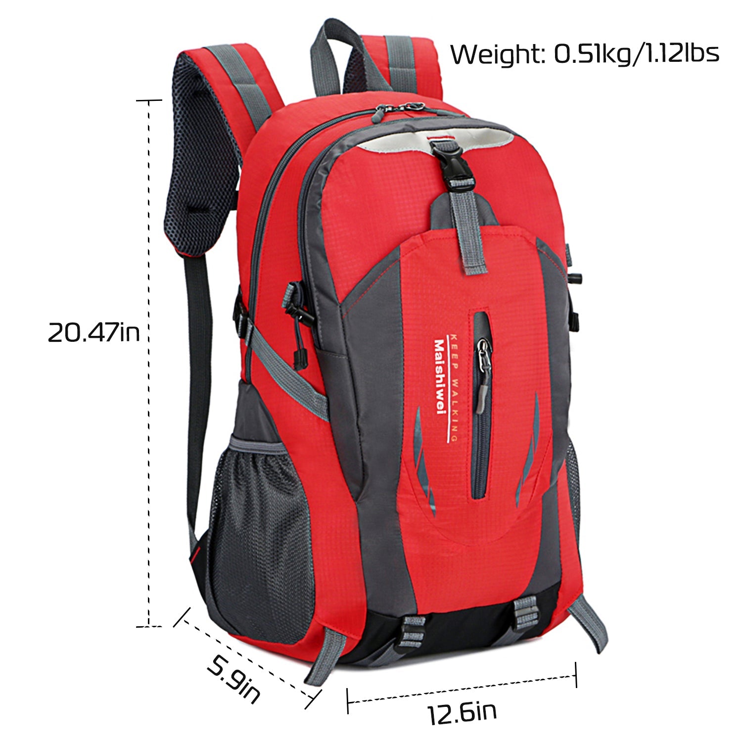 GemGear 36L red and gray hiking backpack with mesh side pockets and padded straps on Tampa Home & Garden Store