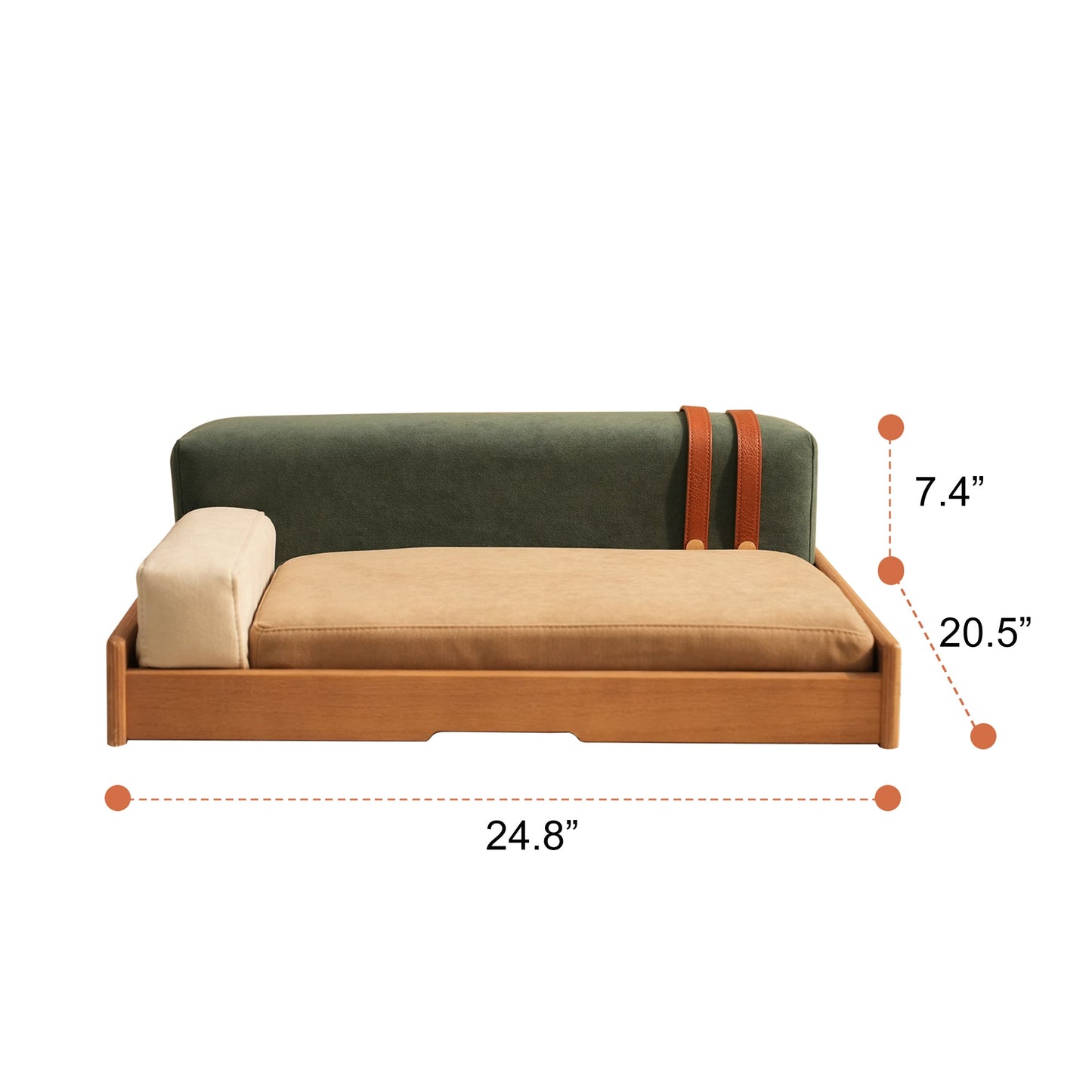 Modern wooden pet bed with olive green cushion and tan seat cushion by HouseOfZazla on Tampa Home & Garden Store