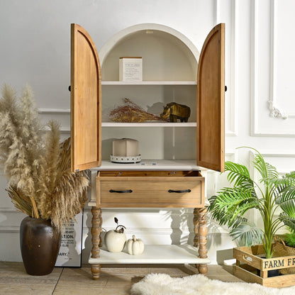 HouseOfZazla arched flower carved door sideboard cabinet with 1 drawer and shelf natural white on Tampa Home & Garden Store