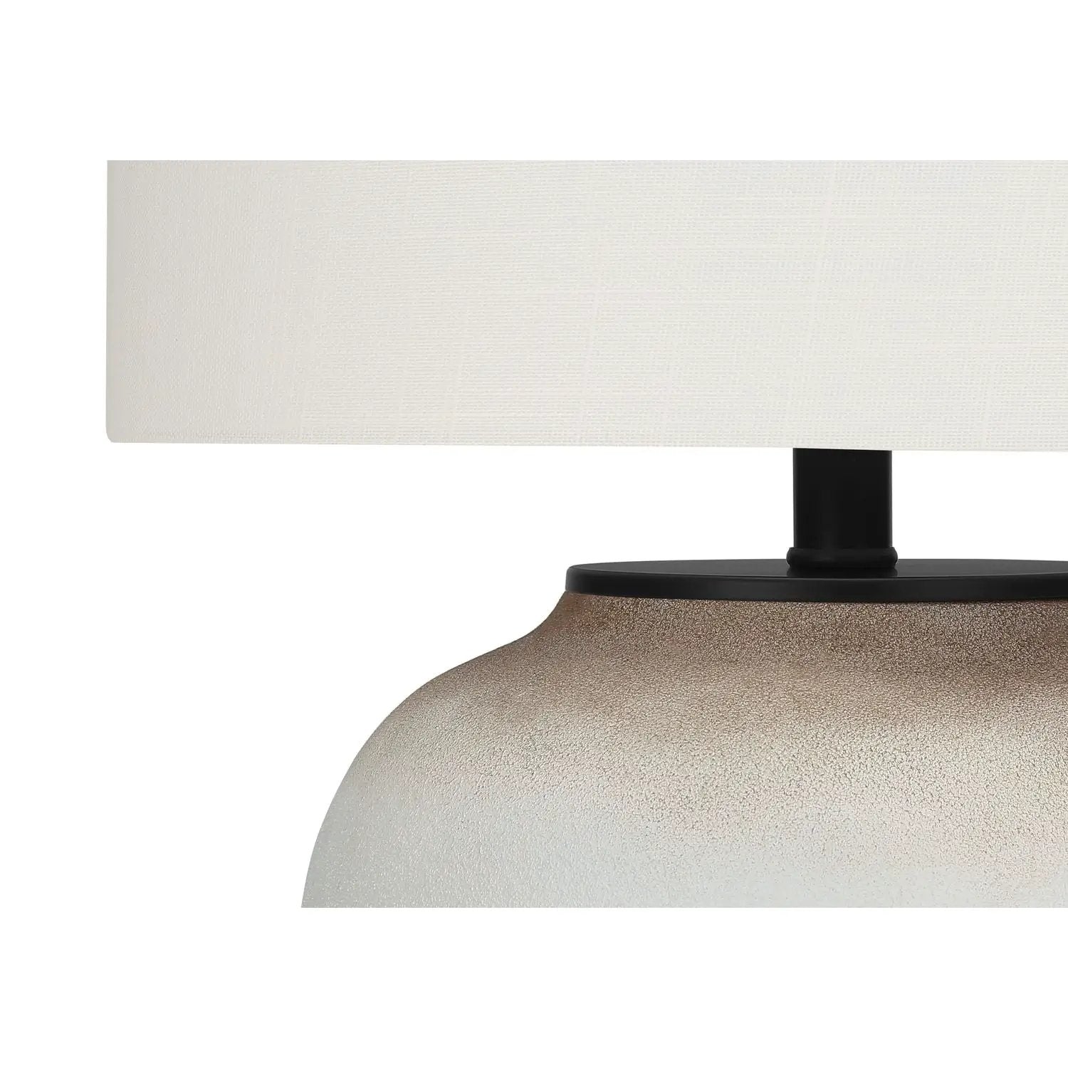Table lamp cream ceramic base with textured glaze, black neck, and white rectangular drum shade on Tampa Home & Garden Store