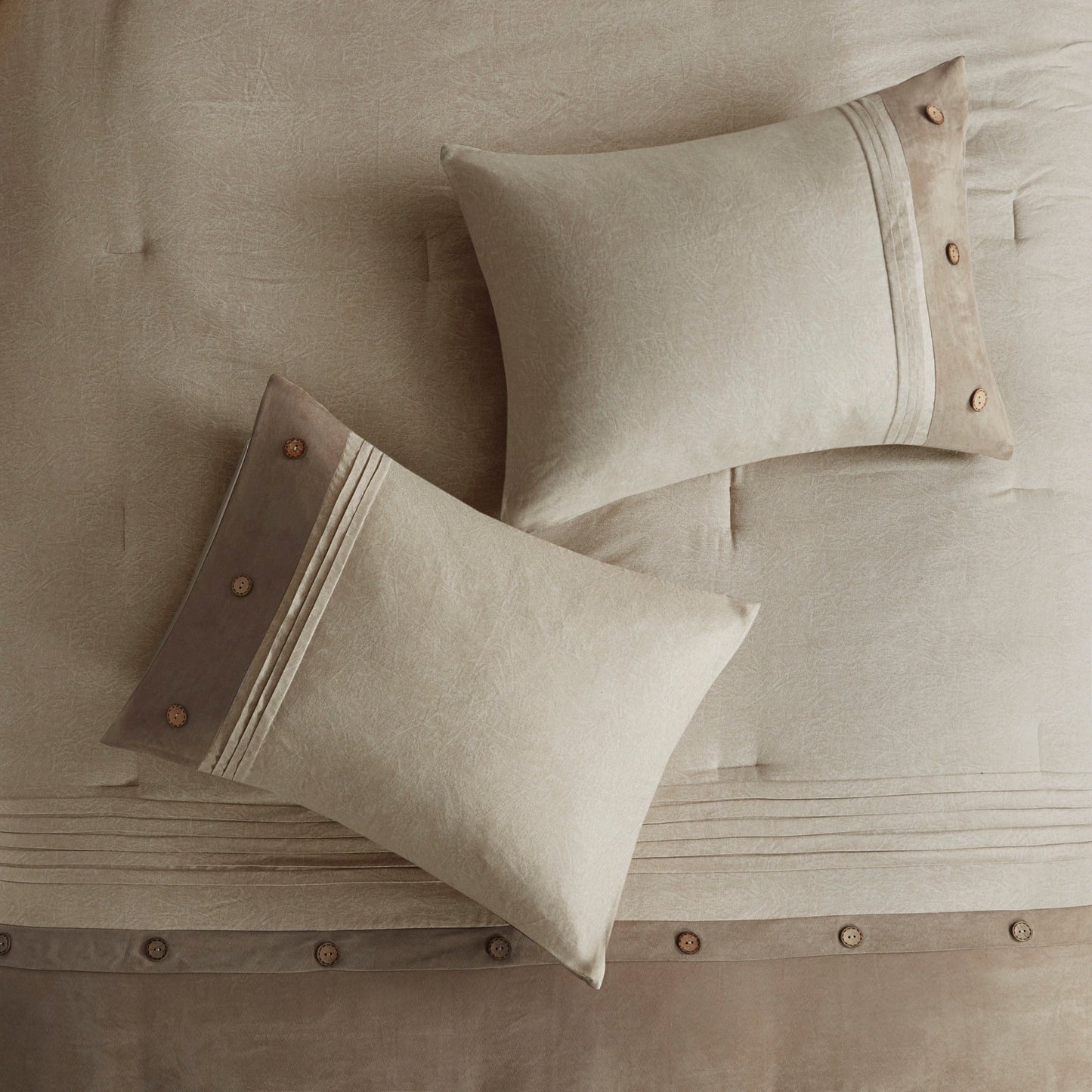7 Piece Faux Suede Comforter Set Tan King HouseOfZazla, tan faux suede with button accents on Tampa Home & Garden Store