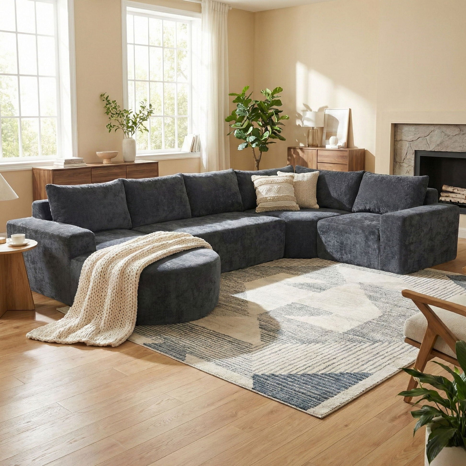 Modular Cloud Sectional Sofa Set navy upholstery, U-shaped deep-seat couch in living room on Tampa Home & Garden Store