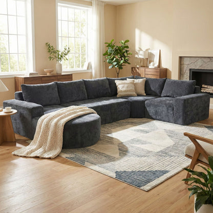 Modular Cloud Sectional Sofa Set navy upholstery, U-shaped deep-seat couch in living room on Tampa Home & Garden Store