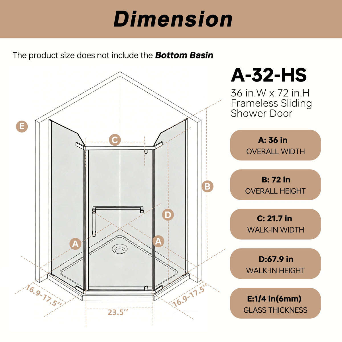 Frameless Neo Angle Shower Door with tempered glass, black hardware, 36x72 in, HouseOfZazla on Tampa Home & Garden Store
