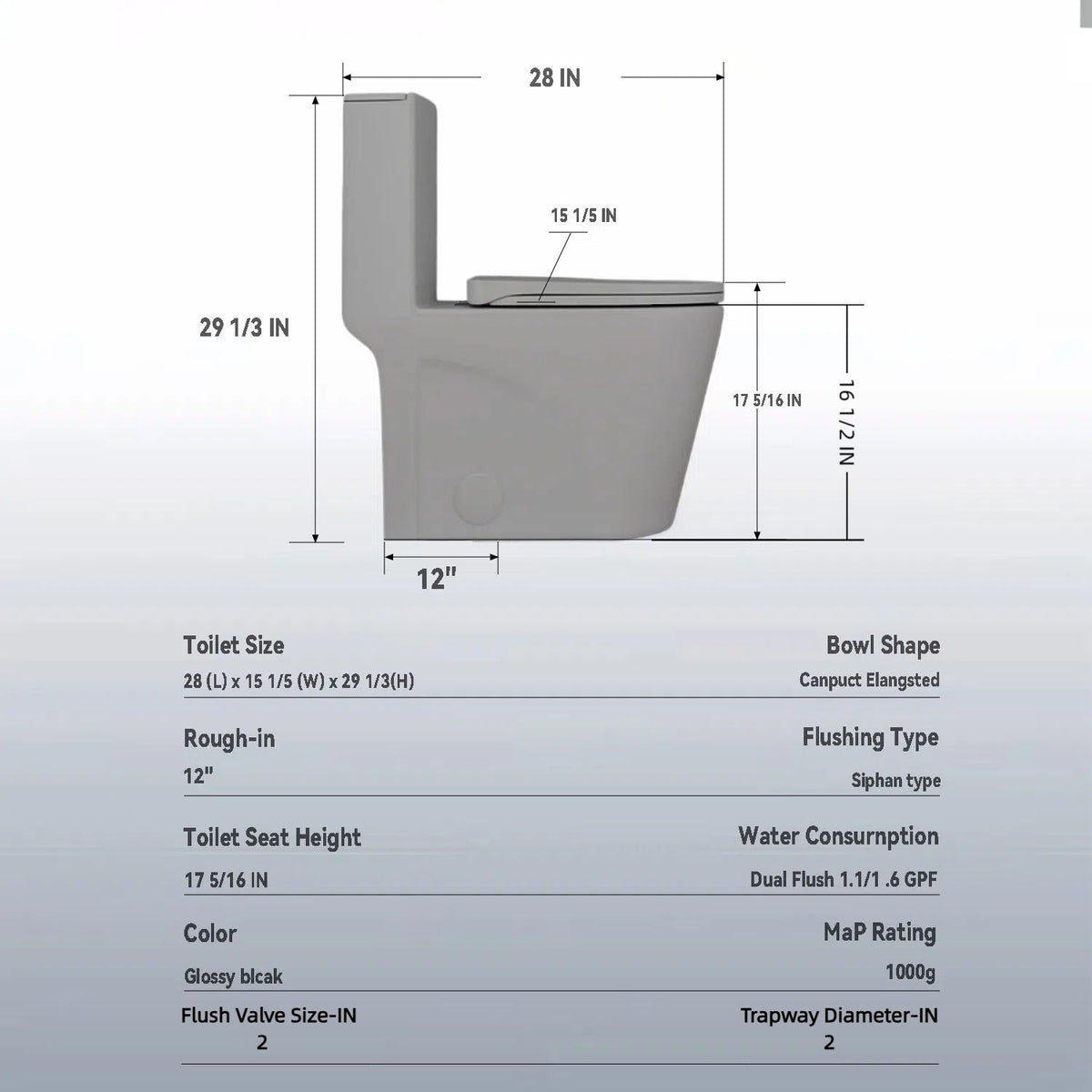 Toilet 1 Piece with Tornado Flush and Dual Flush ADA height gray by HouseOfZazla on Tampa Home & Garden Store
