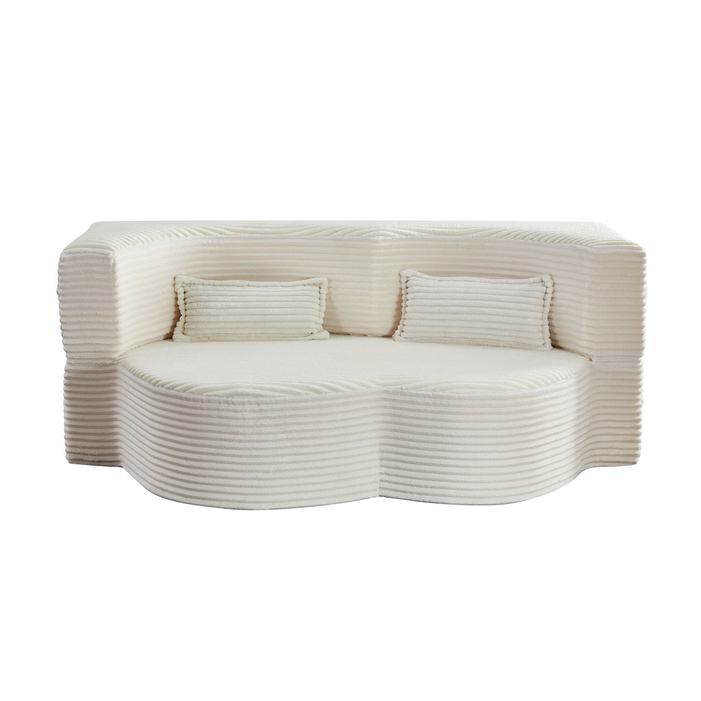 Floor convertible sleeper sofa bed by HouseOfZazla in beige corduroy with 2 pillows on Tampa Home & Garden Store
