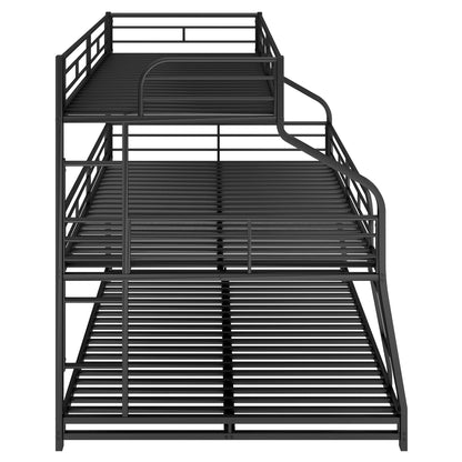 HouseOfZazla black bunk bed frame with guardrails and curved ladder, metal slat construction on Tampa Home & Garden Store