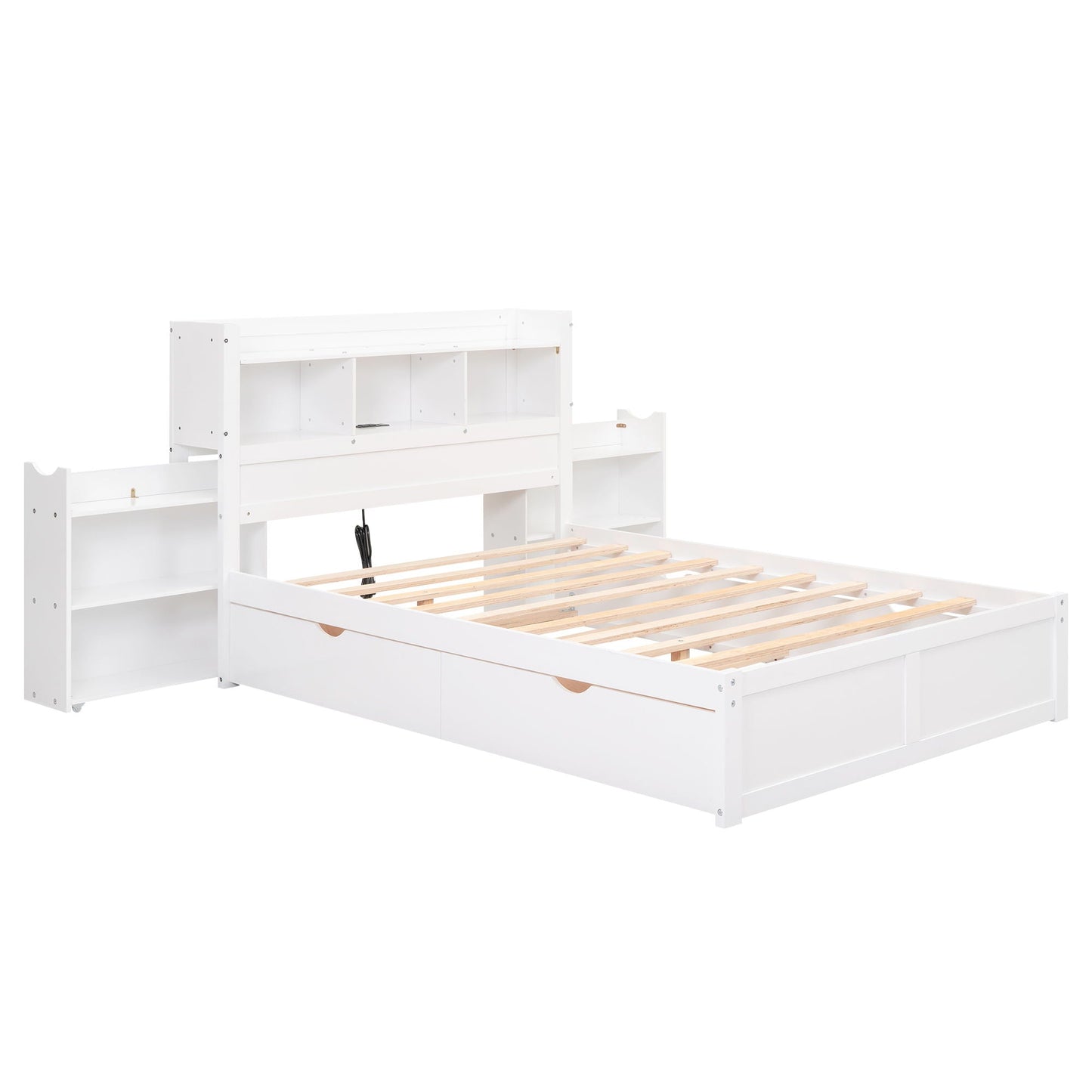 White storage platform bed with pull-out shelves, trundle, and two drawers by HouseOfZazla on Tampa Home & Garden Store