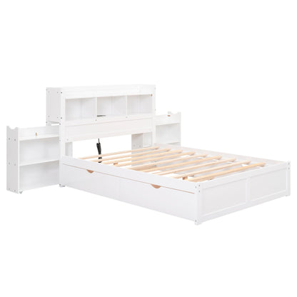 White storage platform bed with pull-out shelves, trundle, and two drawers by HouseOfZazla on Tampa Home & Garden Store