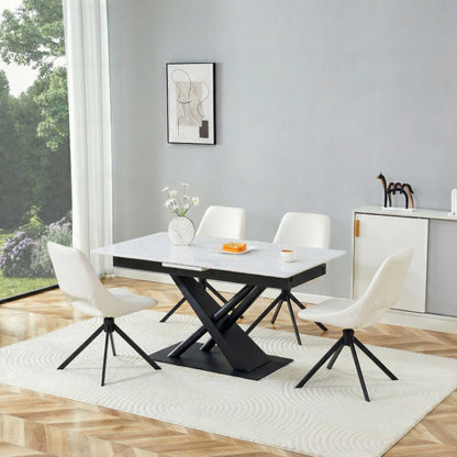 Geometric X Frame Dining Table With Marble Top