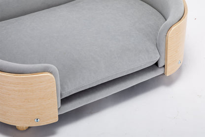 Dog bed HouseOfZazla: Scandinavian style elevated pet sofa in light grey velvet with wood frame on Tampa Home & Garden Store
