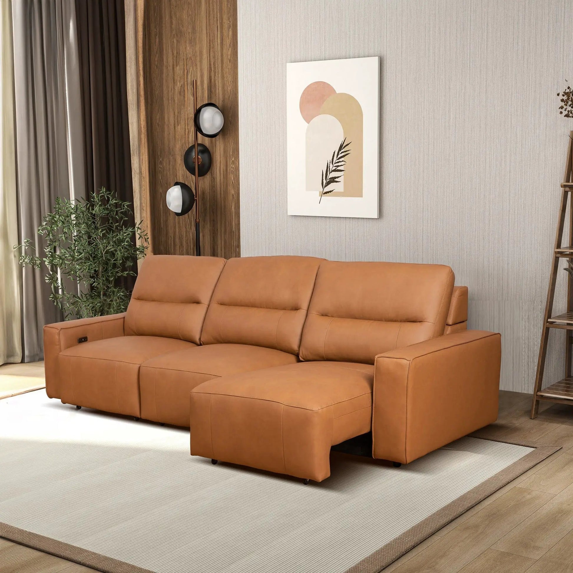 Grant triple power convertible sofa cognac leather reclining sectional with controls on Tampa Home & Garden Store