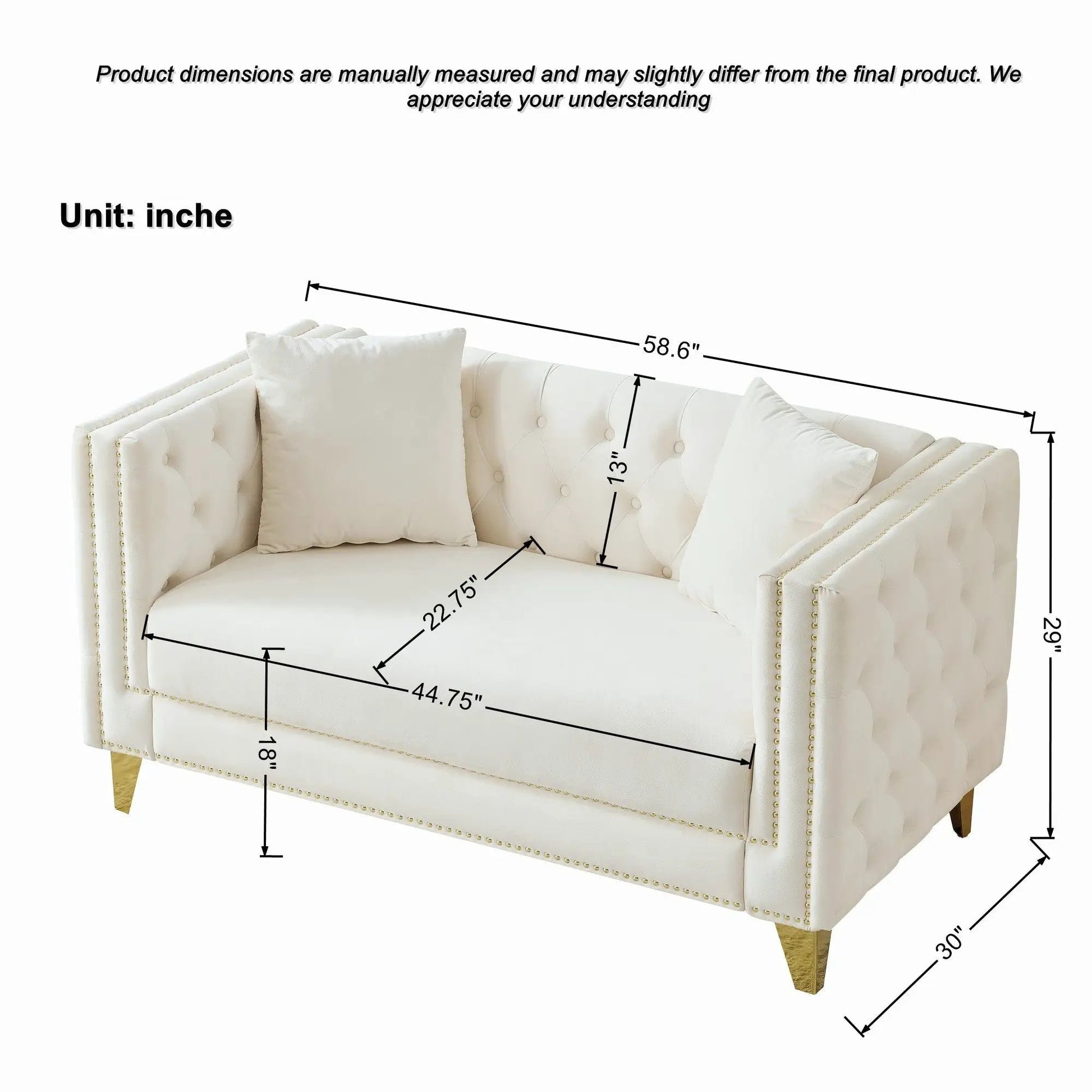 2 Seater Deep Seat Sofa with Button Nailhead Square Arm cream upholstery Unique Piece Furniture on Tampa Home & Garden Store