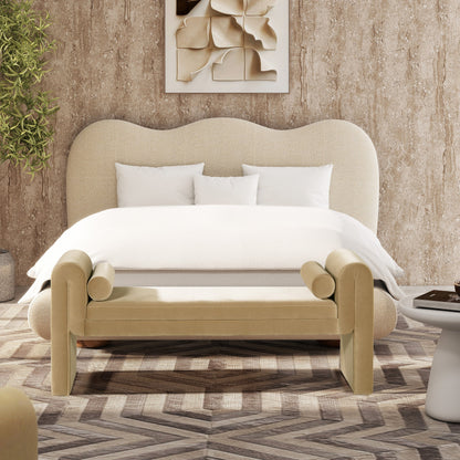 Mason 60.5-inch arched-arm upholstered beige bench with bolster pillows by HouseOfZazla on Tampa Home & Garden Store