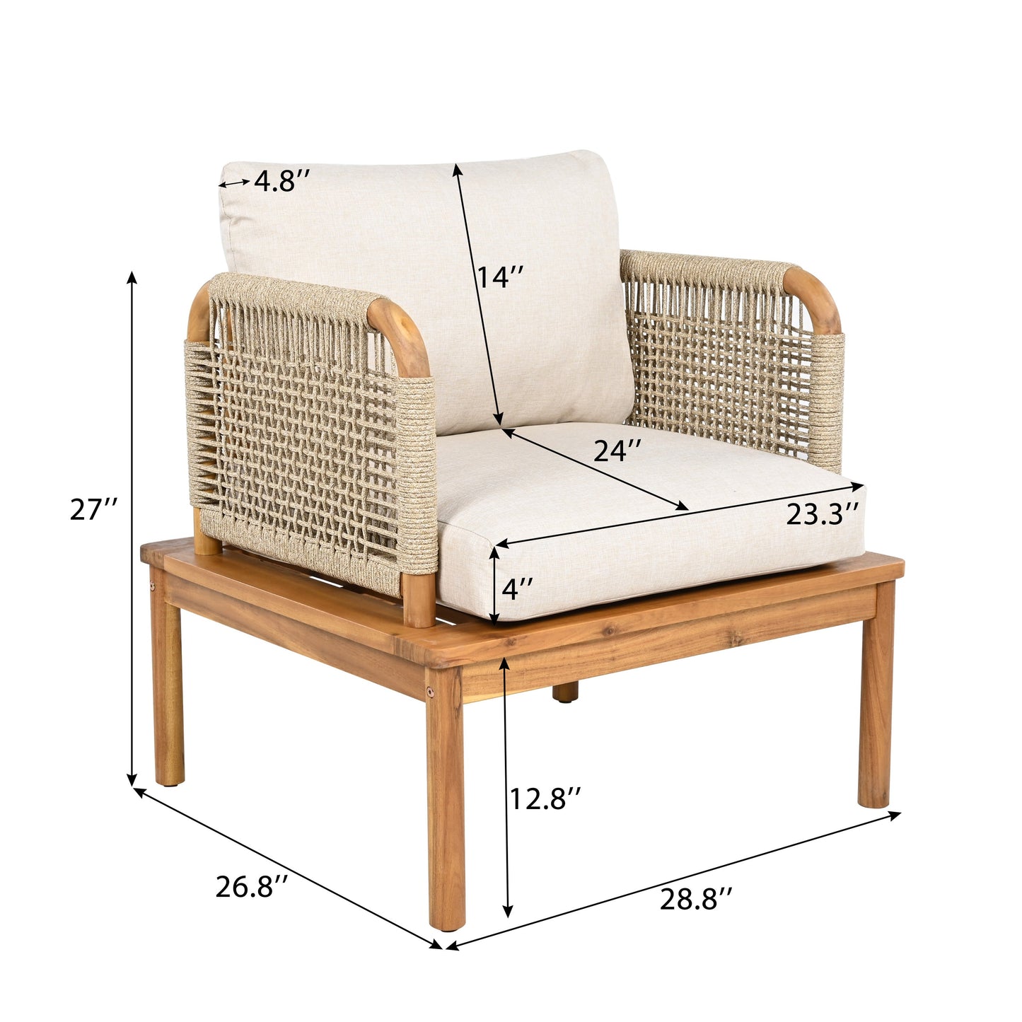 Set of Two Outdoor Acacia Wood Rope Club Chairs