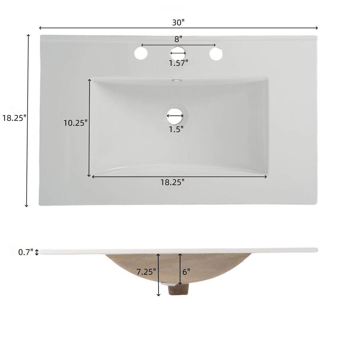 Fluted bathroom vanity with ceramic sink by HouseOfZazla, white, 30 in wide vanity top on Tampa Home & Garden Store