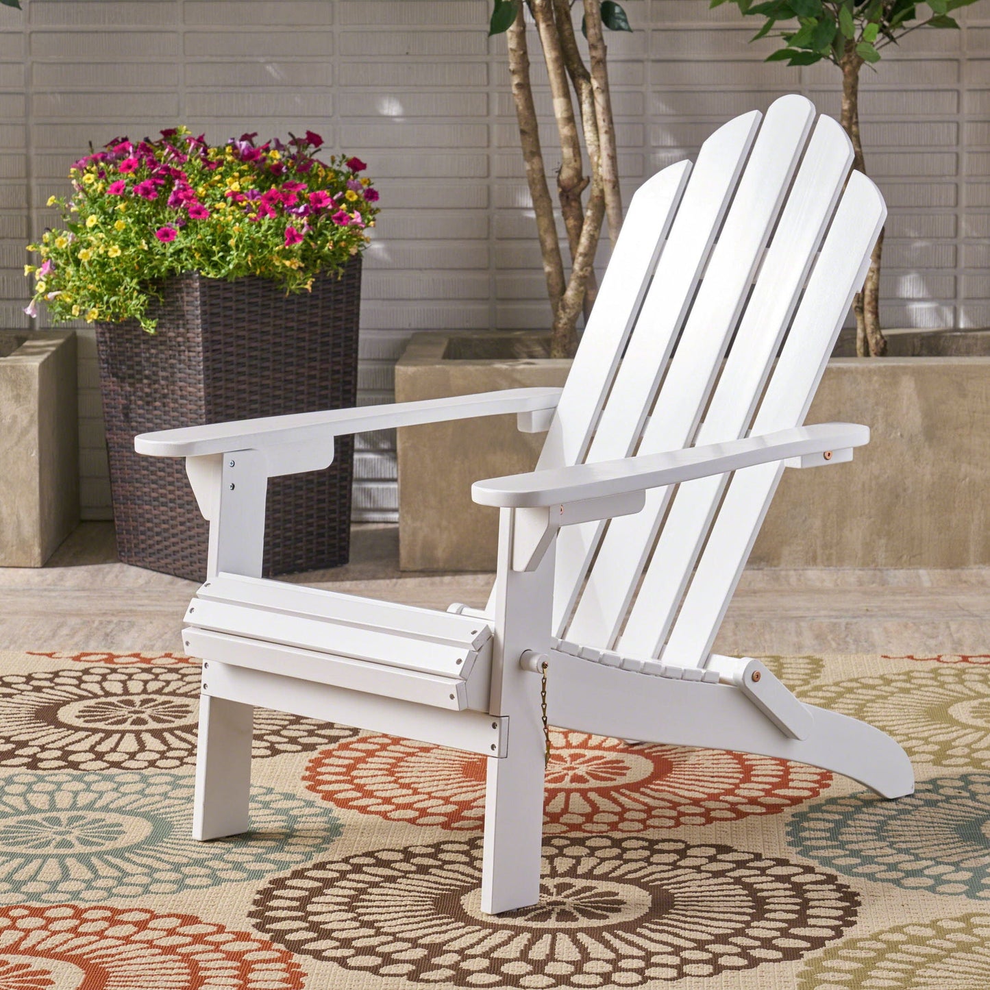 Aurascape outdoor acacia wood foldable Adirondack chair white with slatted back and wide arms on Tampa Home & Garden Store