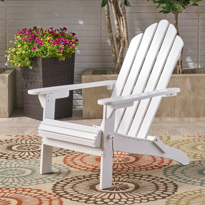 Aurascape outdoor acacia wood foldable Adirondack chair white with slatted back and wide arms on Tampa Home & Garden Store