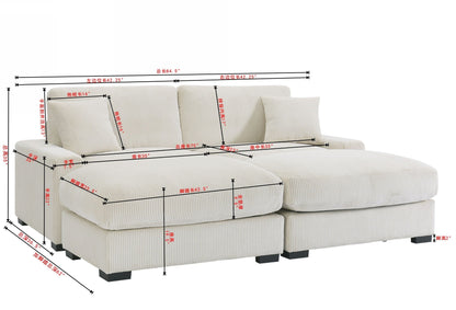 4 Seater Oversized Sectional Sofa with 2 Ottomans and 2 Pillows in cream ribbed fabric on Tampa Home & Garden Store
