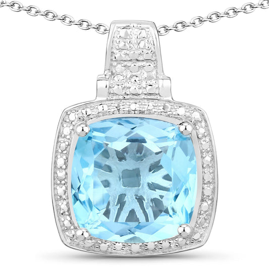 6.95 Carat Genuine Blue Topaz Pendant in .925 Sterling Silver with pavé halo by Bids.com on Tampa Home & Garden Store
