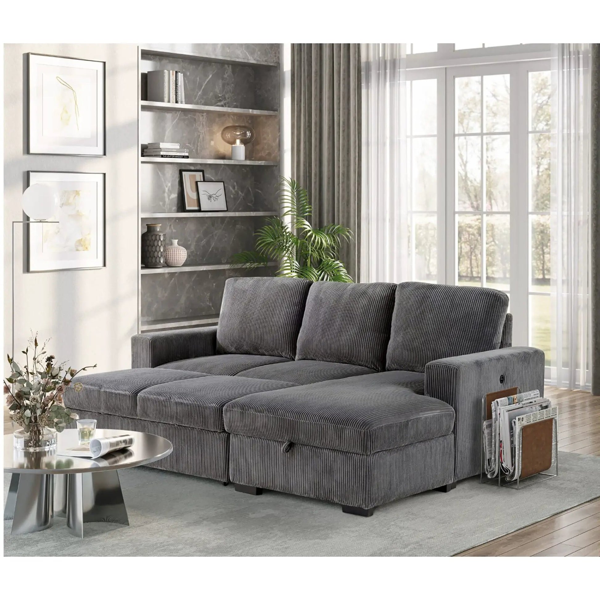 Melody sleeper sectional sofa by Unique Piece Furniture in gray fabric L-shaped with chaise on Tampa Home & Garden Store